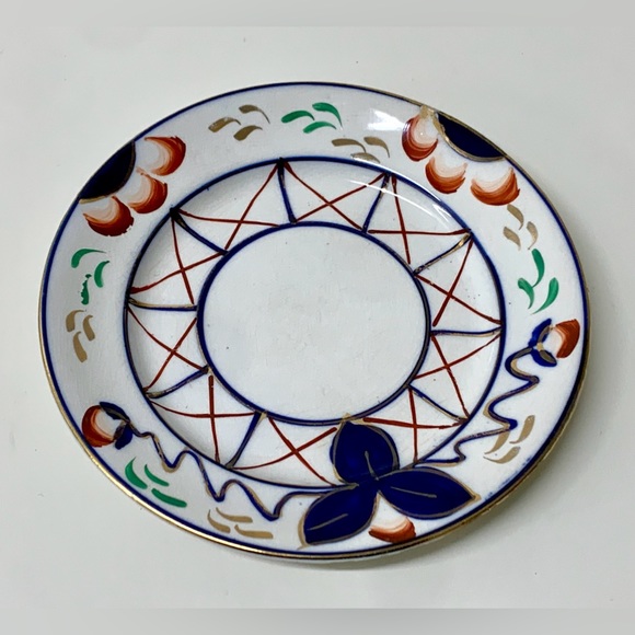 19th Century Antique Gaudy Welsh Dowsywales Pattern 6” Round Hand Painted Plate - Picture 5 of 13
